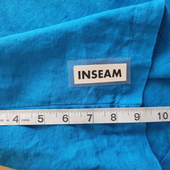 FLAX 100% Linen 2 Pc Tunic~Shorts Size MEDIUM Sapphire Blue Tab Adj Long Sleeves - Picture 13 of 15